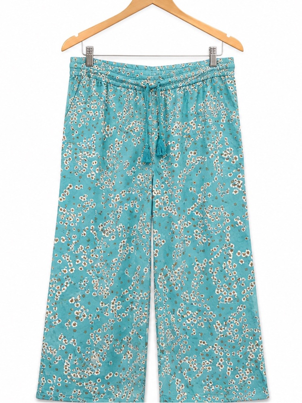 Roxy Floral Lounge Pants Women’s Medium Blue Boho Drawstring Wide Leg